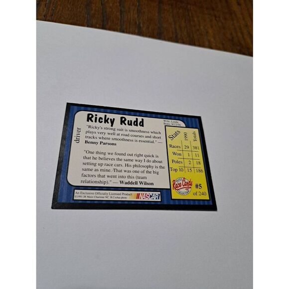 Vintage 1991 Maxx Ricky Rudd #5 Race Car Nascar Trading Card - Picture 2 of 2